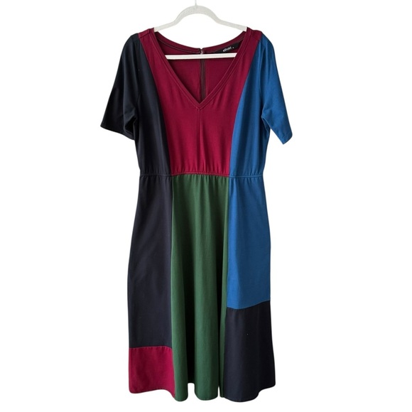 eShakti Colorblock Cotton Jersey A-Line Midi Dress Plus Size 16 Casual Stretch - Picture 2 of 10